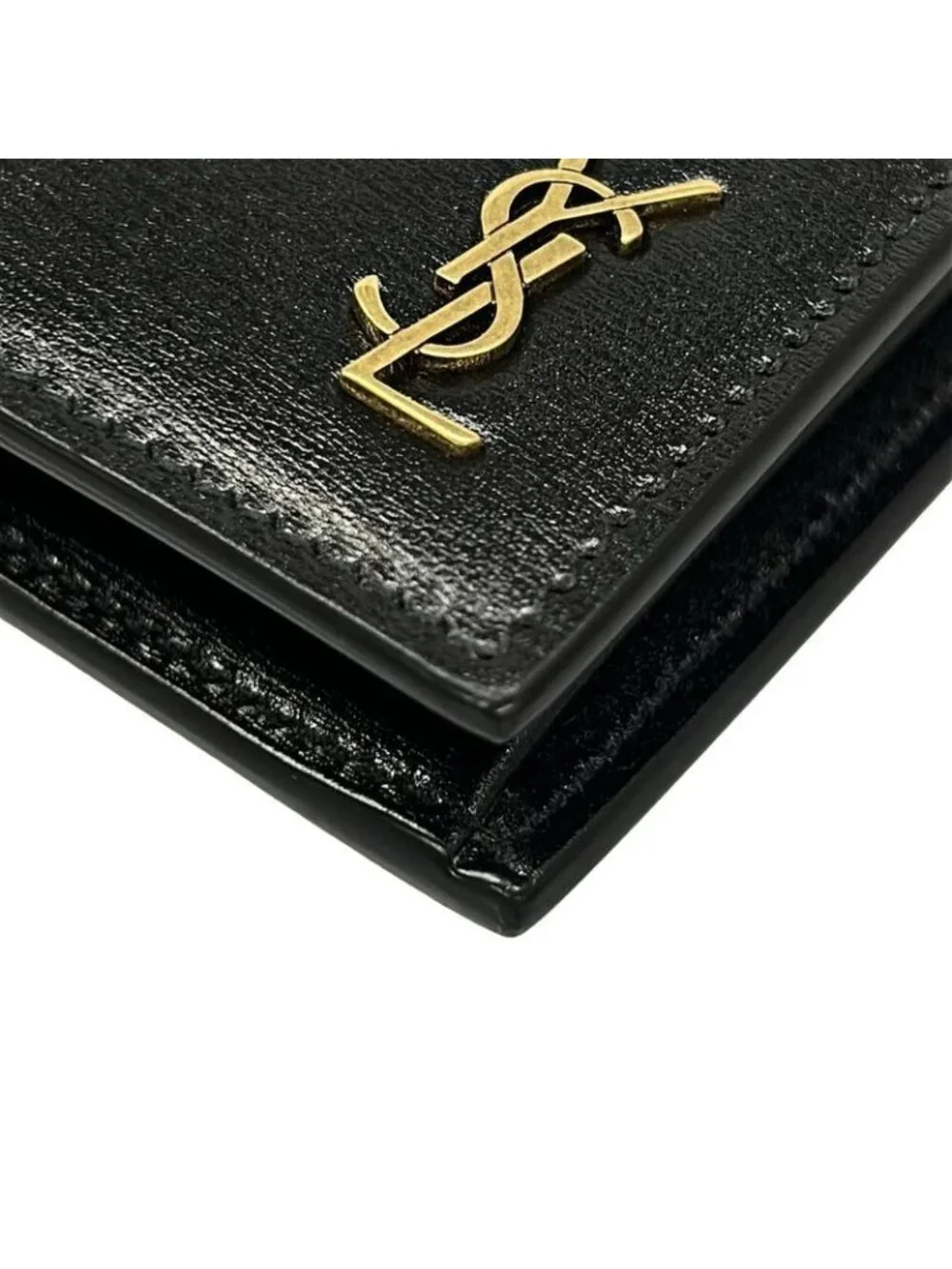 Saint Laurent Paris Bifold Wallet Black Gold Ysllogo Leather - Picture 6 of 12